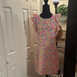 Vibrant Multicolor Mini Dress with Ruffle Sleeves